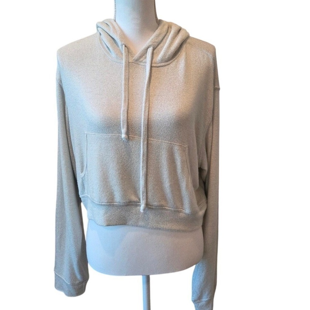 Bleusalt The Malibu Hoodie Cropped Shimmer Tencel White Coastal Size 3 - Picture 3 of 10